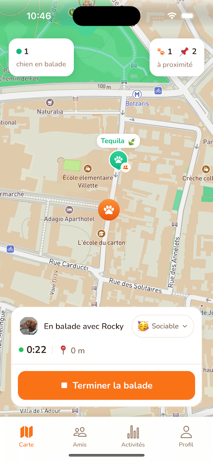 Chien repéré à proximité sur la carte WeWoaf